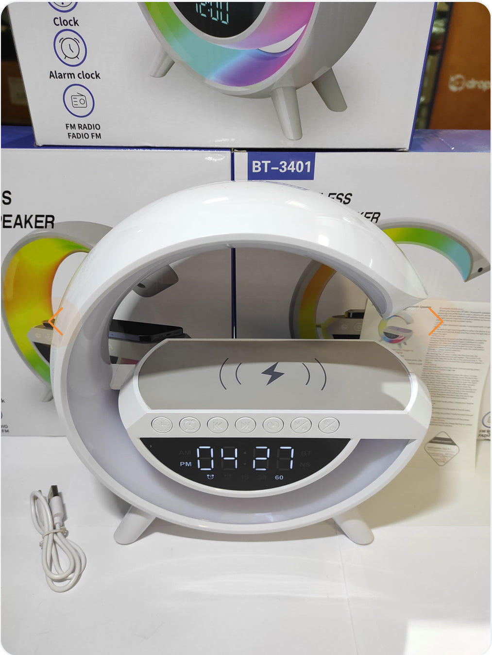 G Bluetooth Speaker - Wireless Charger + LED Lamp + Alarm Clock