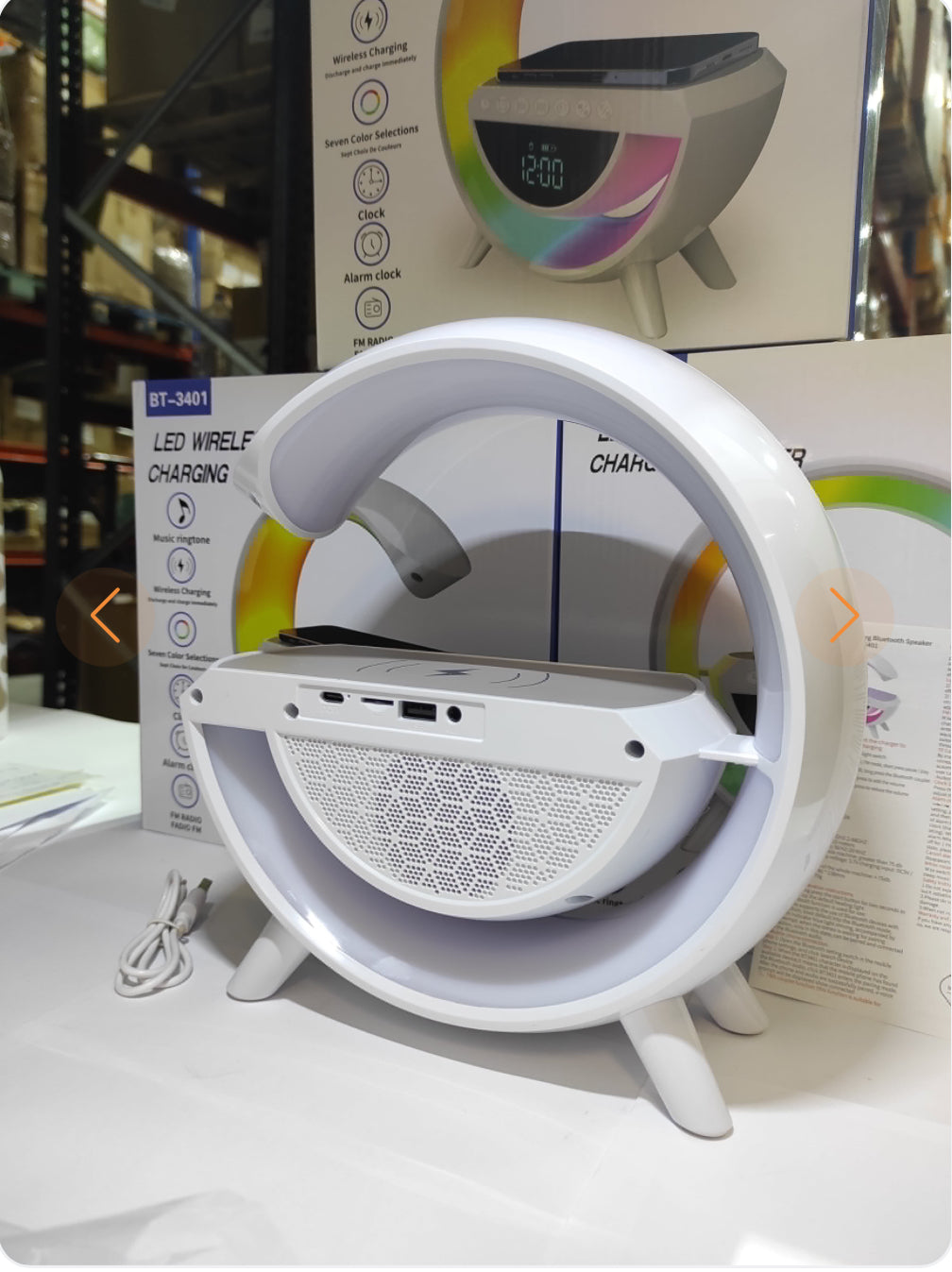 G Bluetooth Speaker - Wireless Charger + LED Lamp + Alarm Clock