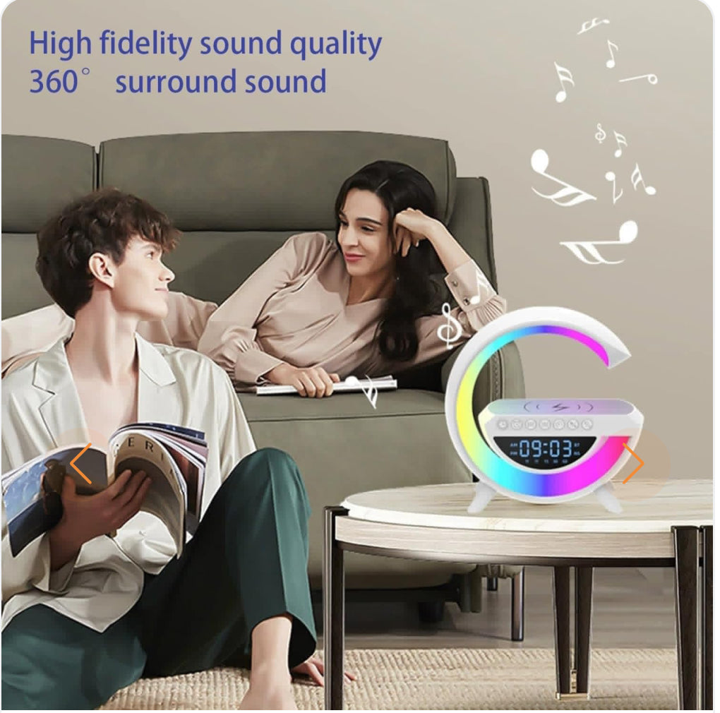 G Bluetooth Speaker - Wireless Charger + LED Lamp + Alarm Clock